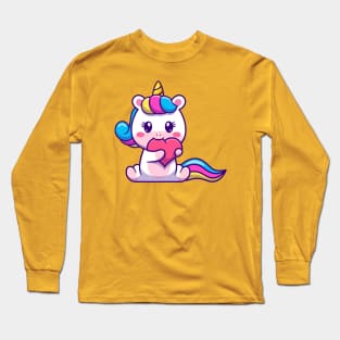 Cute Unicorn Bite Love Cartoon Long Sleeve T-Shirt